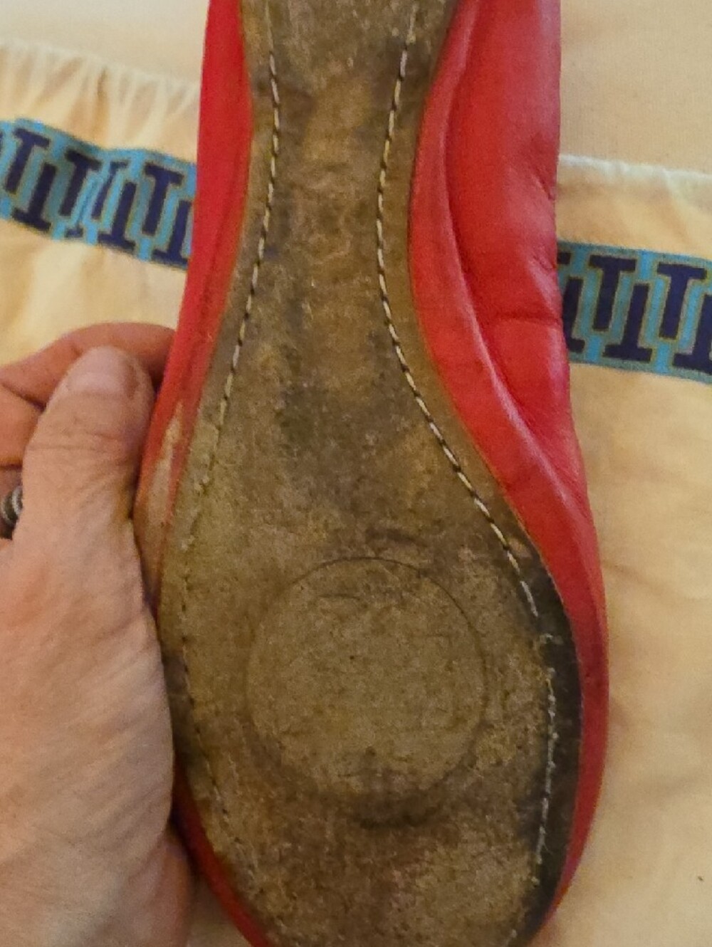 Tory Burch Red Leather Logo Ballet Flat - Picture 4 of 4